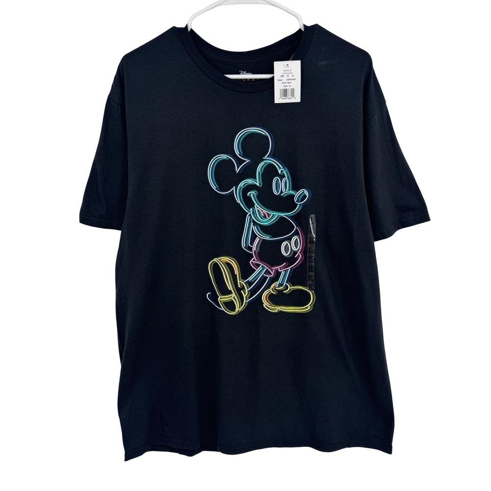 Disney Mickey Mouse Neon Graphic T-Shirt Mens XL‎ Black DNMC0001 New